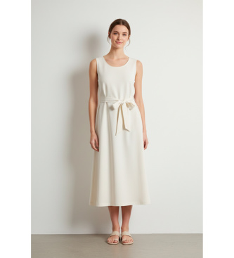 Woolrich Vestido de mezcla de lino con cinturón beige