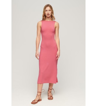 Superdry para mujer. W8011612A Vestido midi de punto con espalda cruzada rosa (M), Casual, Viscosa, Sin mangas / Tirantes — cómo elegir y encontrar el vestido midi perfecto por foto