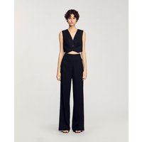 Sandro - Pantalones de traje anchos de mujer de talle alto con rayas y lentejuelas. — cómo elegir y encontrar el traje de mujer perfecto por foto