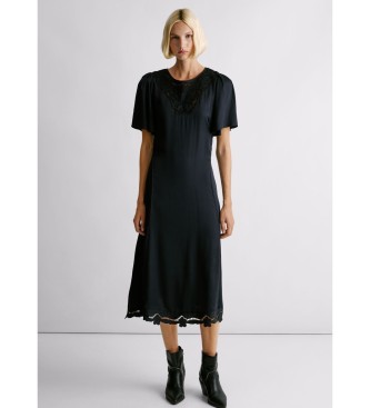 Pepe Jeans para mujer. PL9537734 Vestido Marlango negro (L), Casual, Modal, Manga corta — cómo vestir para equilibrar y disimular caderas anchas