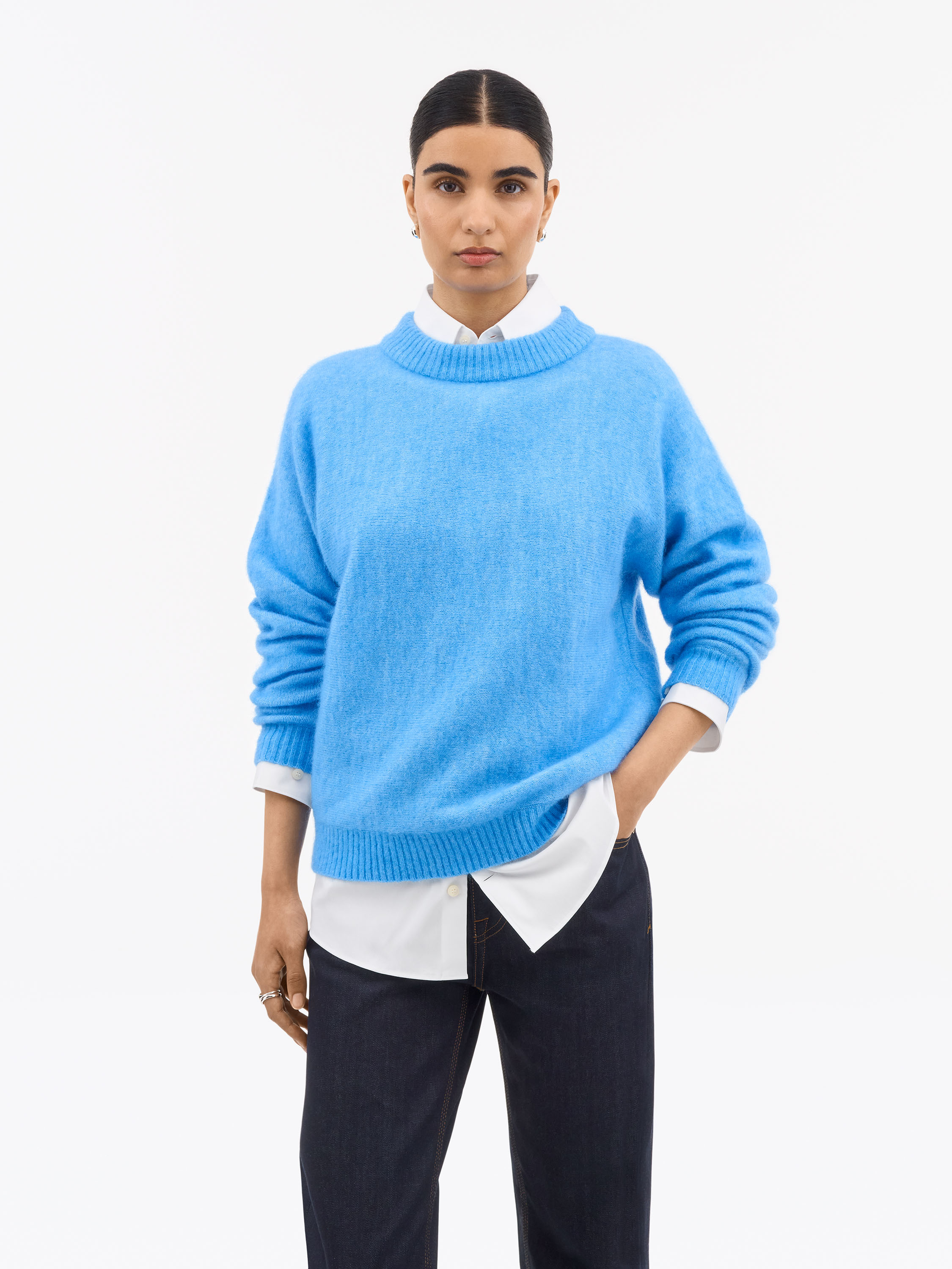 Gwynn RWS Mohair-Merino Pullover für Frauen, Blau-Orchidee, L, Tiger of Sweden — Alternative zum Look von Andy Sachs aus Der Teufel trägt Prada 2