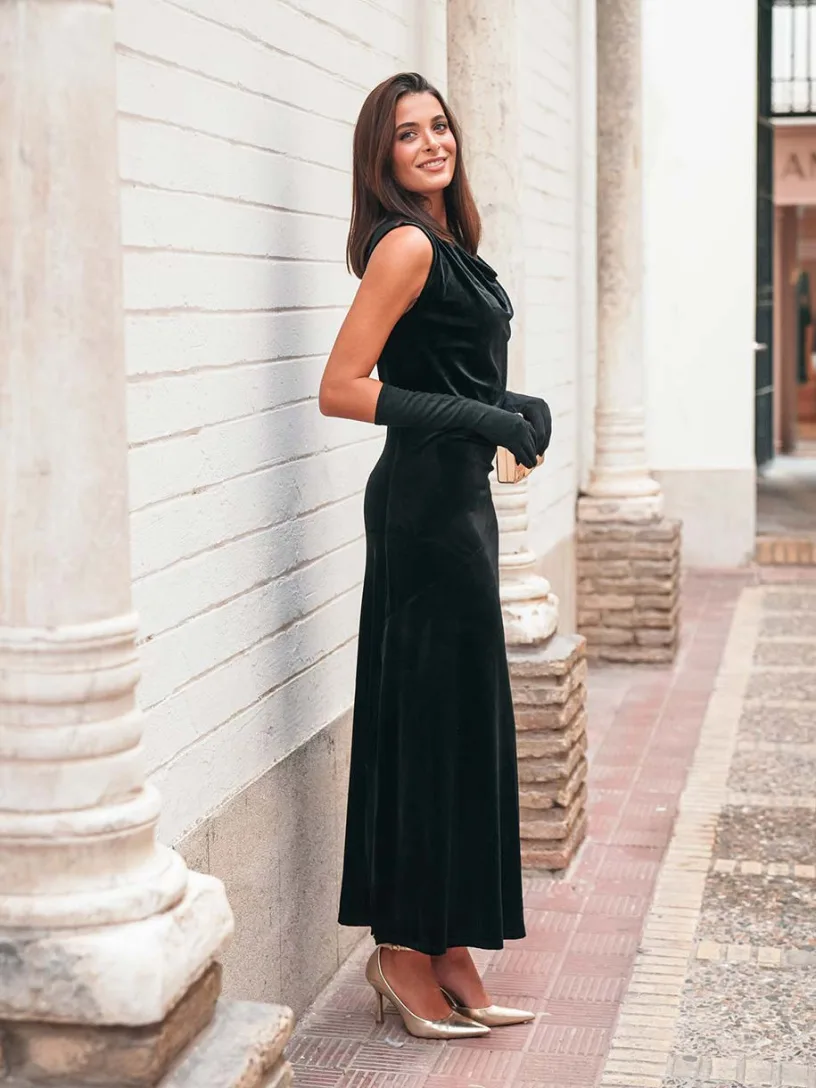 Vestido terciopelo gloria talla única negro - mariquita trasquilá
