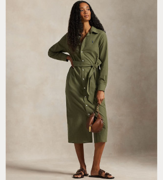 Polo Ralph Lauren Vestido camisero de algodón y lino verde — cómo vestir un cuerpo reloj de arena en España 2026
