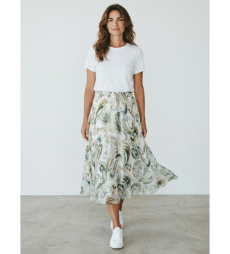 Marella para mujer. 2613101102200 Falda Mllfaelan blanco, multicolor (38), Casual, Viscosa — cómo elegir y combinar la falda midi y encontrarla por foto