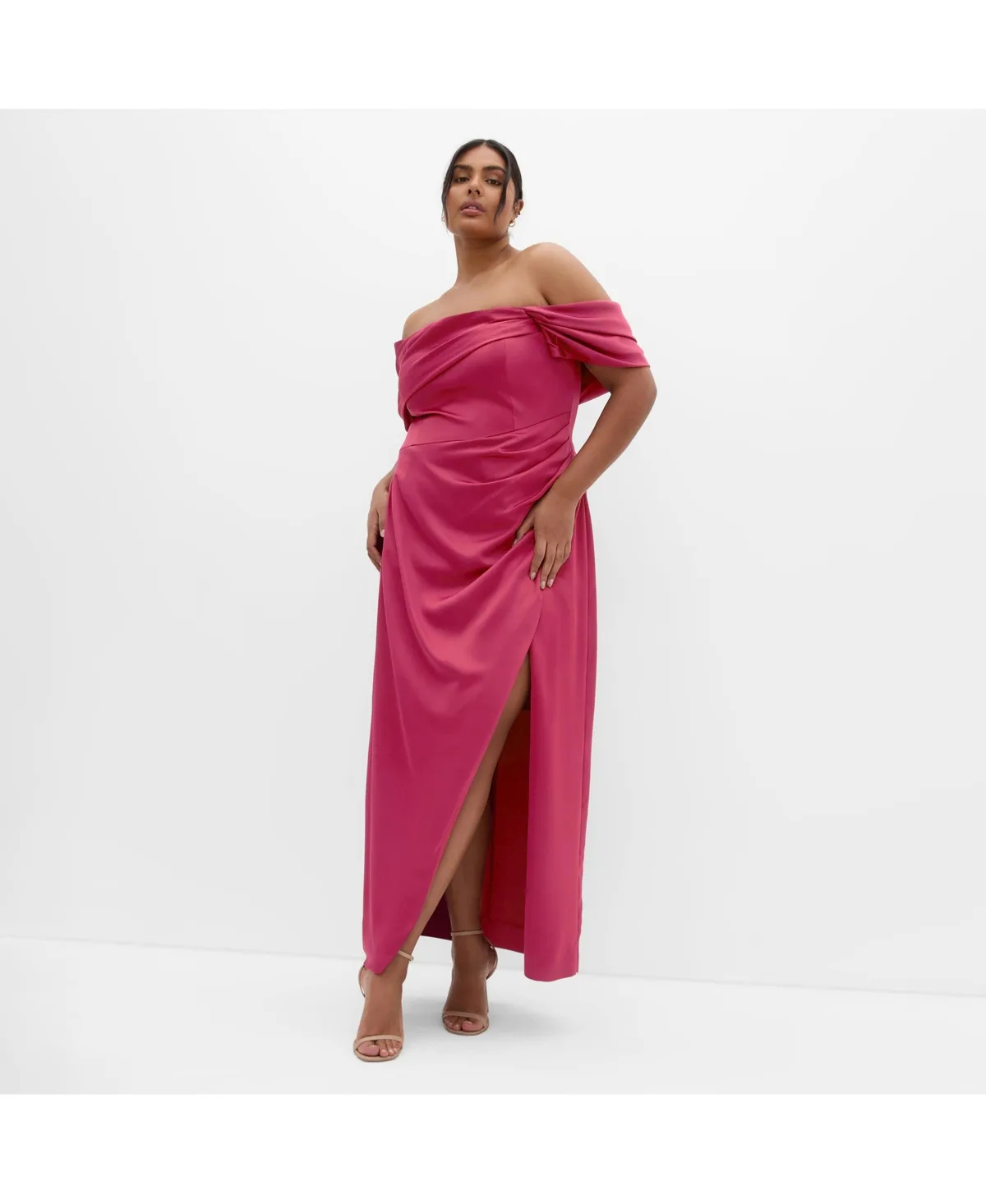 City Chic Plus Size Paloma Off Shoulder Maxi Dress - Beet red — off-shoulder dress for a pear-shaped figure