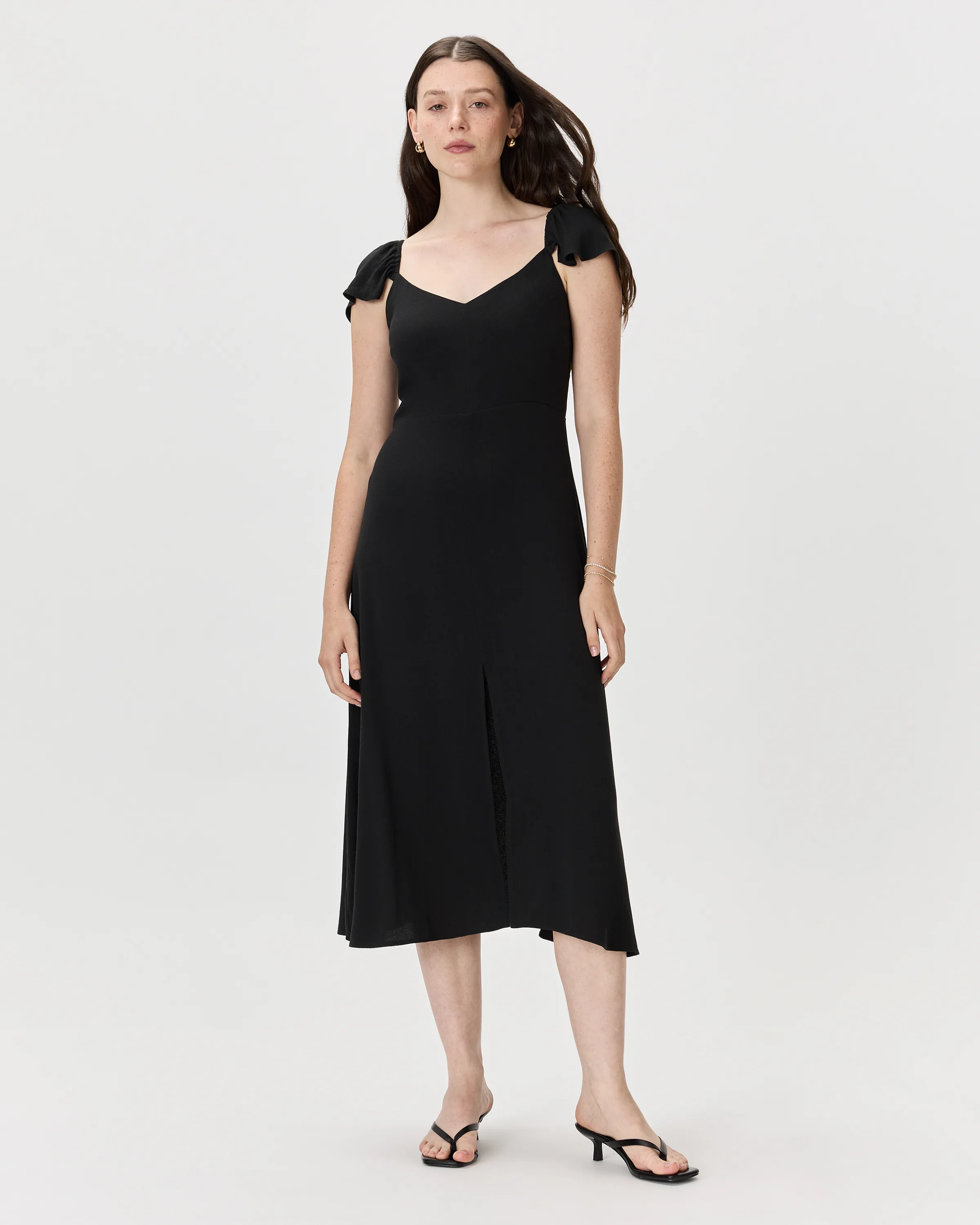 Lightweight Crepe Flutter Sleeve Midi Dress