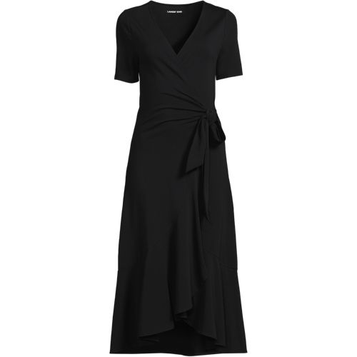 Wickelkleid aus Baumwoll/Modalmix mit kurzen Ärmeln, Damen, Größe:M regular, Schwarz, Elasthan/Baumwoll-Mischung/Synthetic-blend, by Lands' End
