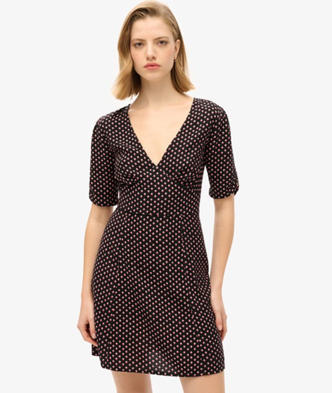 Superdry Damen Kurzärmeliges Mini-t-shirt-kleid mit Print Schwarz - Größe: 40