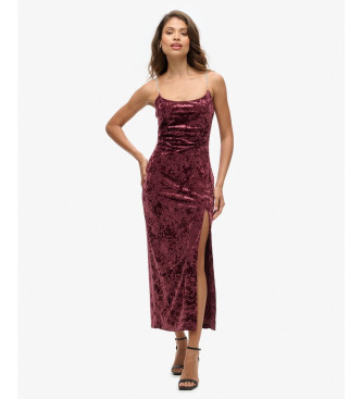 Superdry para mujer. W8011729A Vestido largo de terciopelo Diamonte granate (S), Fiesta, Poliéster, Sin mangas / Tirantes — vestido de invitada de boda en España 2026