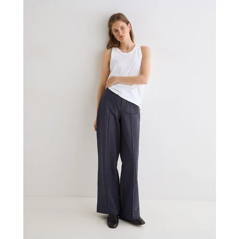 Yerse - Pantalón recto de mujer de punto efecto denim.