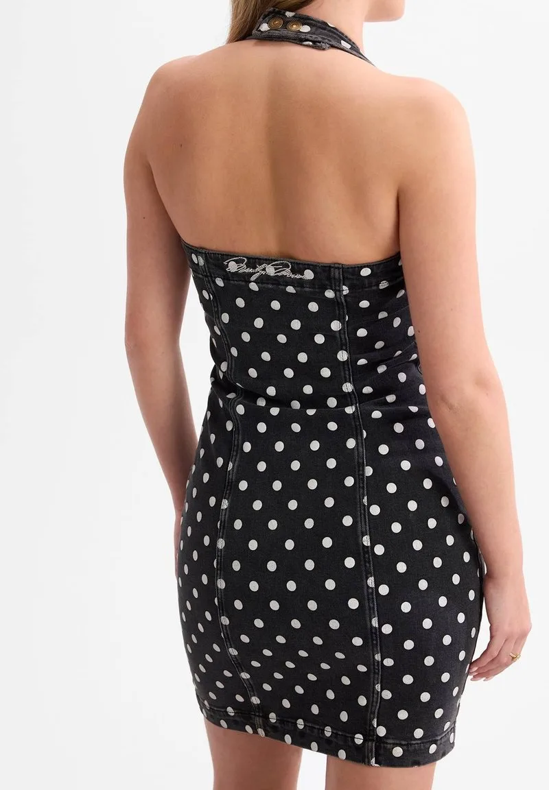 Guess MINI DRESS ÄRMELLOS - Jeanskleid - punkte schwarz/schwarz - Zalando