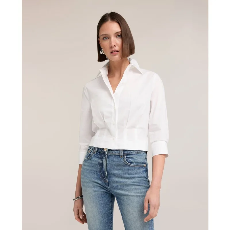 Motivi - Camisa de mujer boxy de popelín abertura frontal con botonadura a la vista.