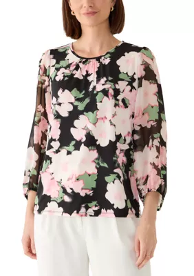 Kasper Women's Floral Print Knit Top, Black, Medium