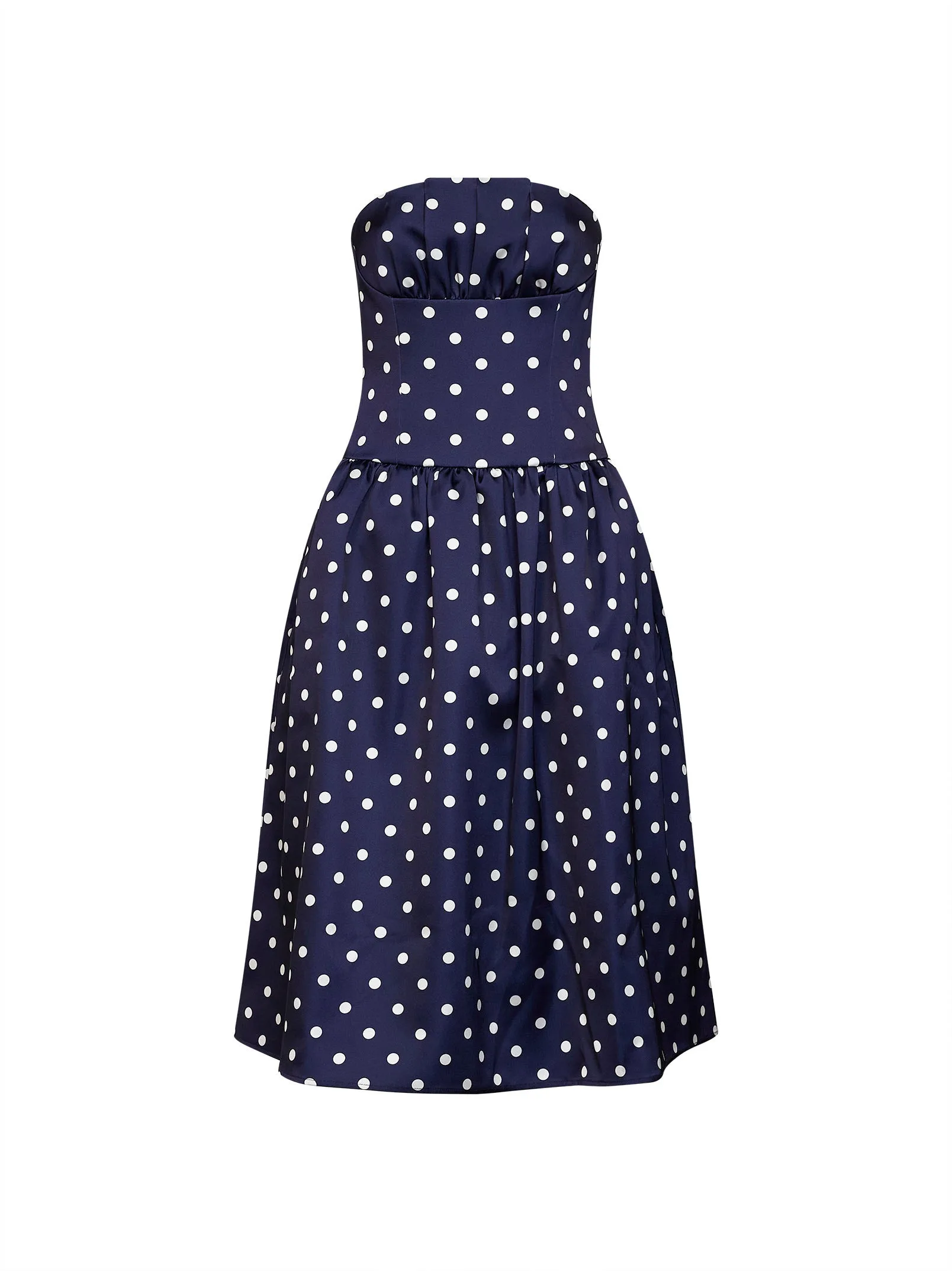 SELF PORTRAIT | Navy blue polka dot.-print satin strapless midi dress | Women | 8 — Alternative zum Look von Emily Cooper aus Emily in Paris
