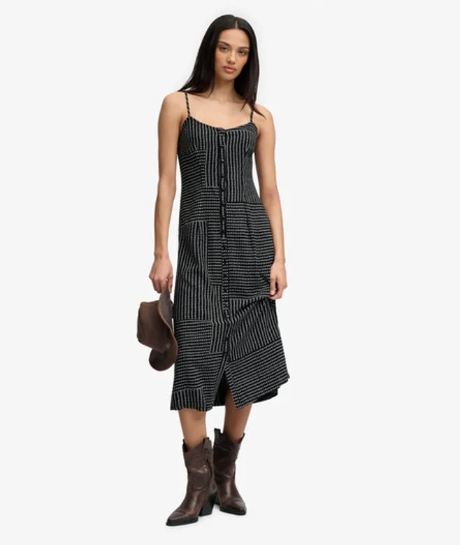 Superdry Damen Bedrucktes Midi-kleid mit Knopfleiste Black - Größe: 40 — Alternative zum Look von Emily Cooper aus Emily in Paris
