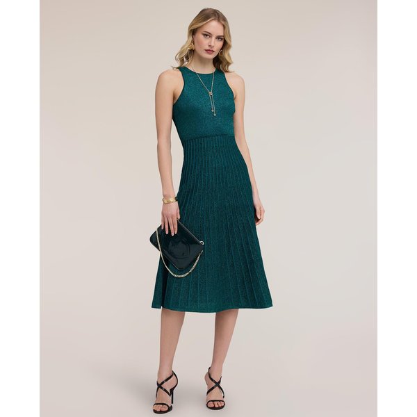 Robe midi évasée plissée en maille à jupe ample