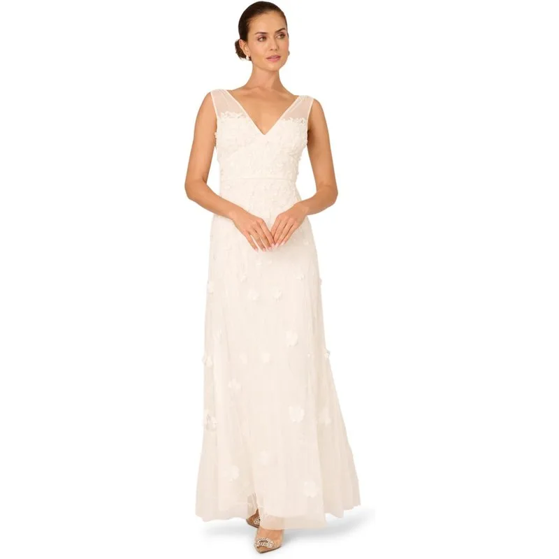 Adrianna Papell - Vestido con escote en uve y flores de encaje. — alternativa para invitada de boda
