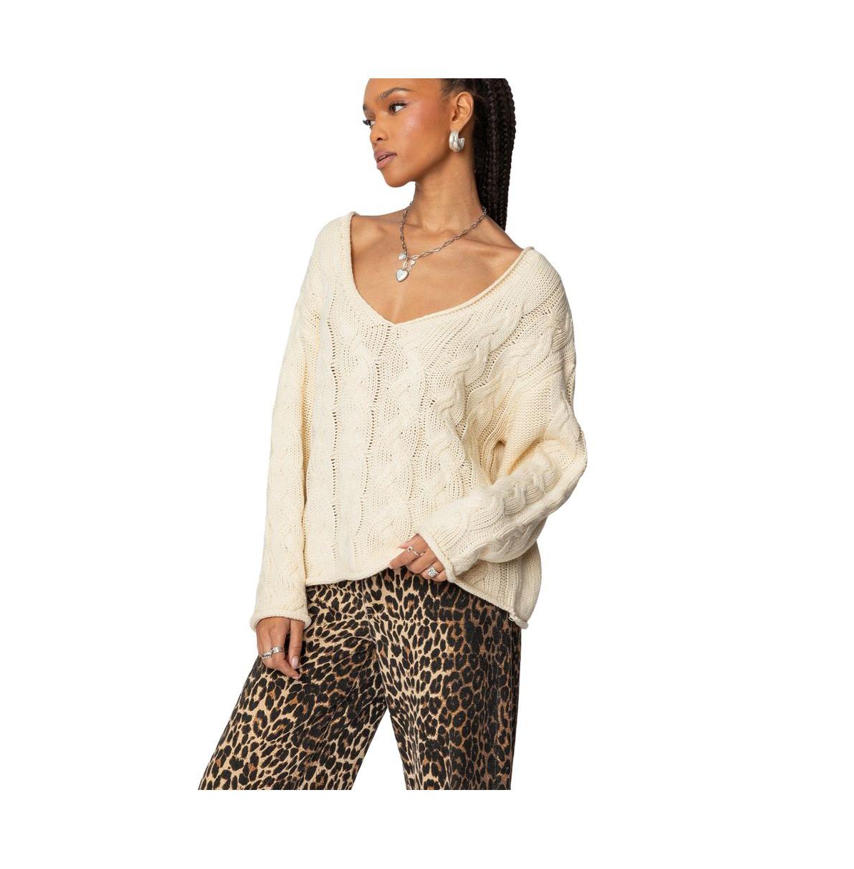 Edikted Women's Inga Oversized Cable Knit Sweater - Cream — visual match for a clothing brand identified from a photo