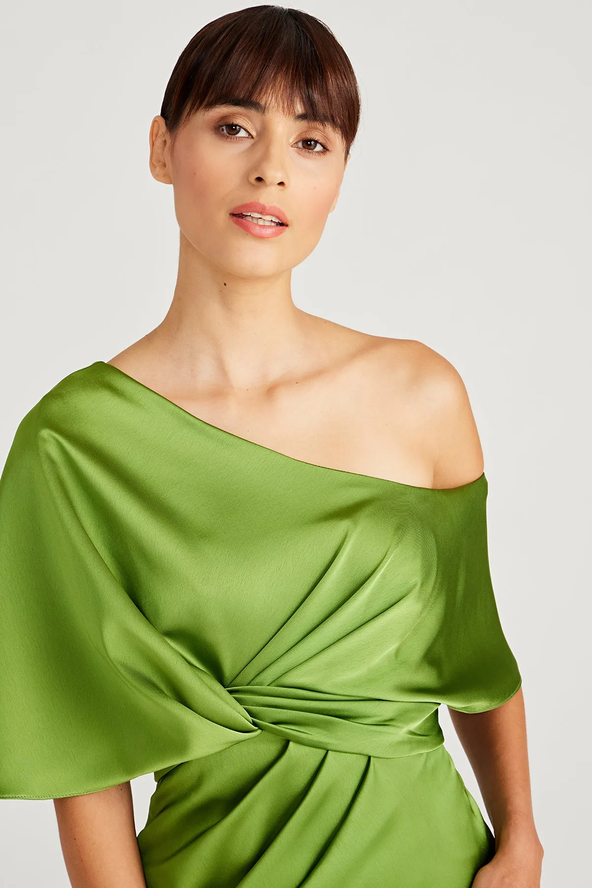 Polly Satin Cocktail Dress – THEIA — off-shoulder dress for a pear-shaped figure