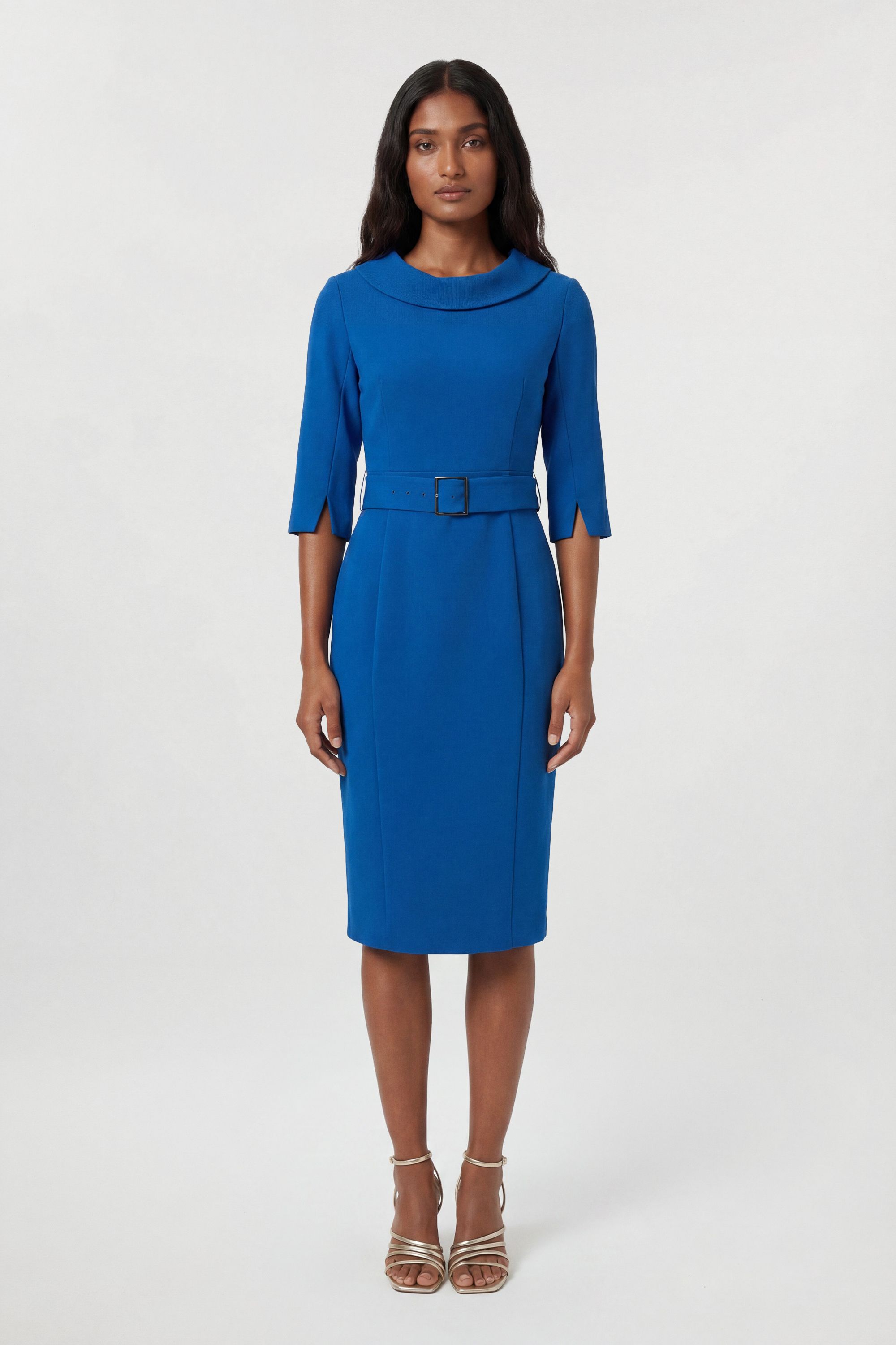 Tailored Roll Neck Pencil Midi Dress — dress for a rectangle figure