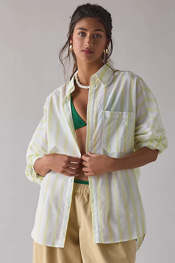 BDG Alex Breezy Cotton Oversized Button-Down Shirt in Yellow, Women's at Urban Outfitters