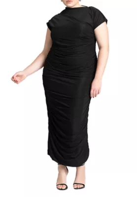ELOQUII Women's Draped Asym Dress, Black, 20 W — dress for a rectangle body shape