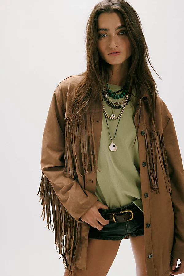 Veste en Suédine Frangée We The Free en Noix De Coco Grillée, pour femme chez Free People — alternative au look d'Andy Sachs dans Le Diable s'habille en Prada 2