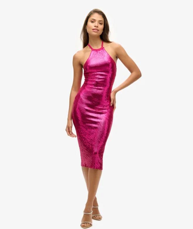 Superdry Femme Robe Mi-longue dos nu à Sequins Rose Taille: 40 — alternative aux tenues d'Imperfect Women (Apple TV+)