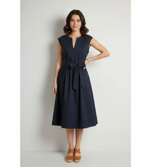 Woolrich para mujer. CFWWDR2028FRUT3944 Vestido Poplin marino (S), Casual, Algodón, Sin mangas / Tirantes — cómo vestir y qué ropa favorece al cuerpo pera o triángulo