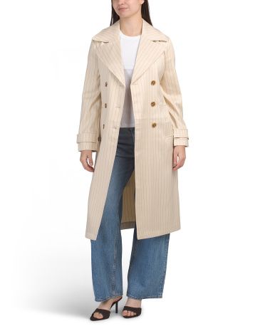 Double Breasted Relaxed Trench Coat With Pinstripe Pattern for Women | Polyester