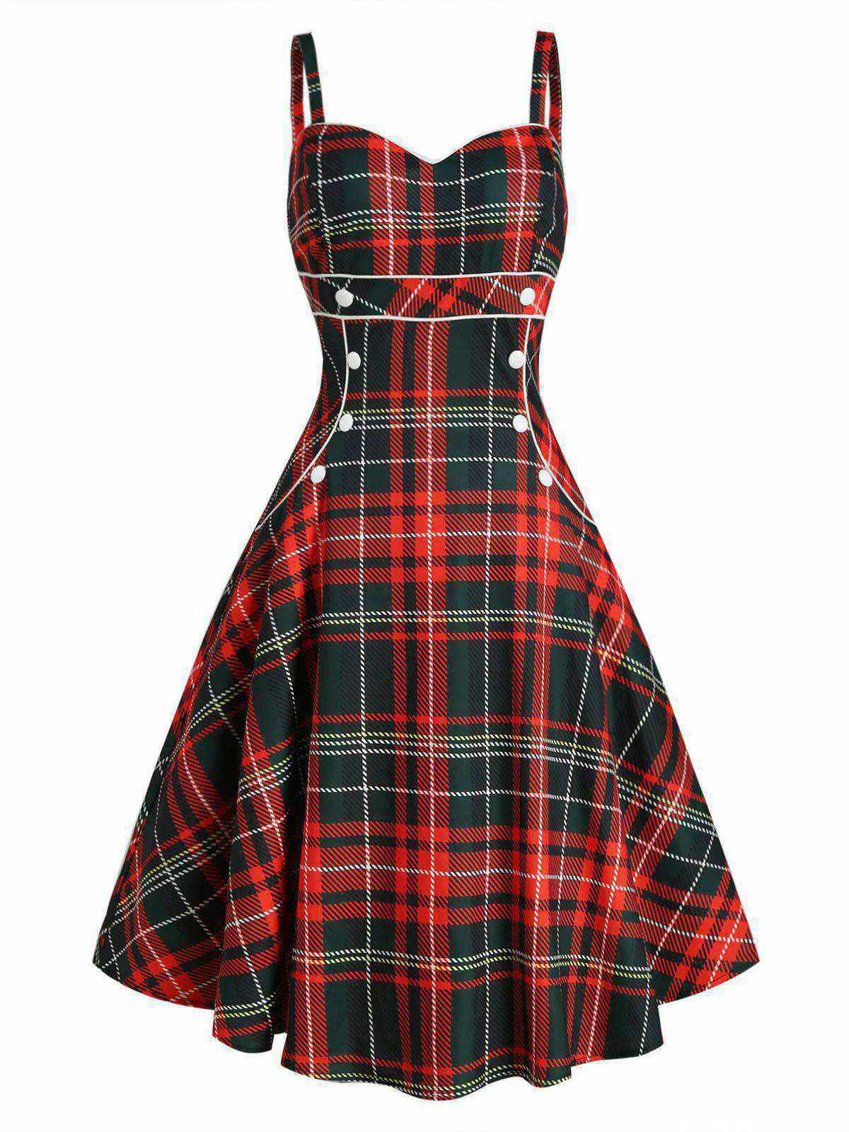 Robe Swing Vintage à Bretelle Année 50 À Carreaux Chic — alternative aux tenues d'Emily Cooper dans Emily in Paris