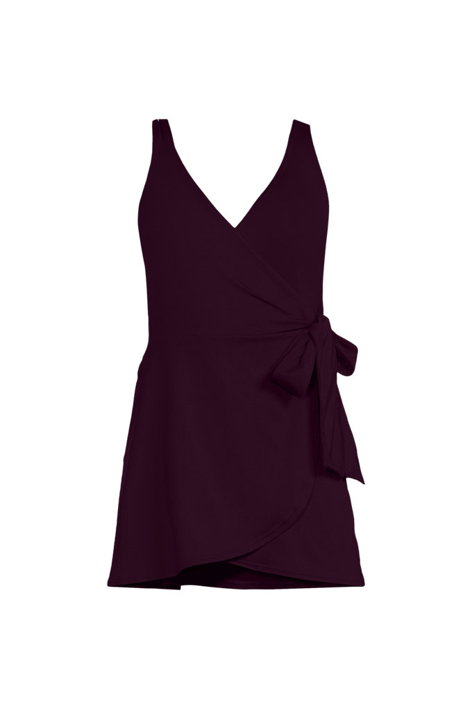 Women's Petite Side Tie Mini Swim Dress Swimsuit - Lands' End - Purple - 10 — dress for a rectangle body shape