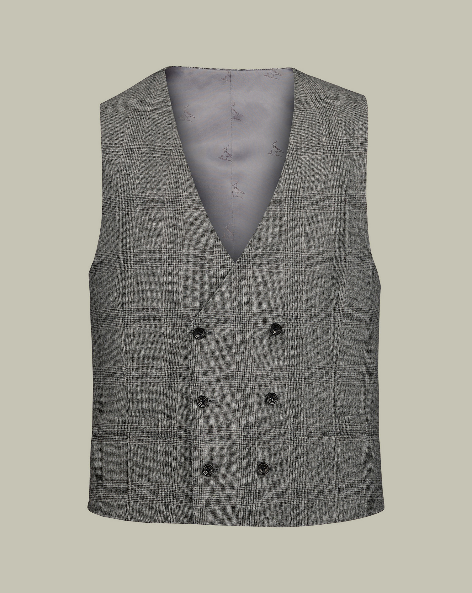 Men's Charles Tyrwhitt Ultimate Performance Check Waistcoat - Grey Size w44 Wool