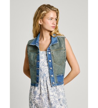 Pepe Jeans para mujer. PL402592 Chaleco W11 Denim Rever azul verde, azul (XXS), Casual, Algodón, Sostenible — cómo elegir y combinar el chaleco de mujer y encontrarlo por foto