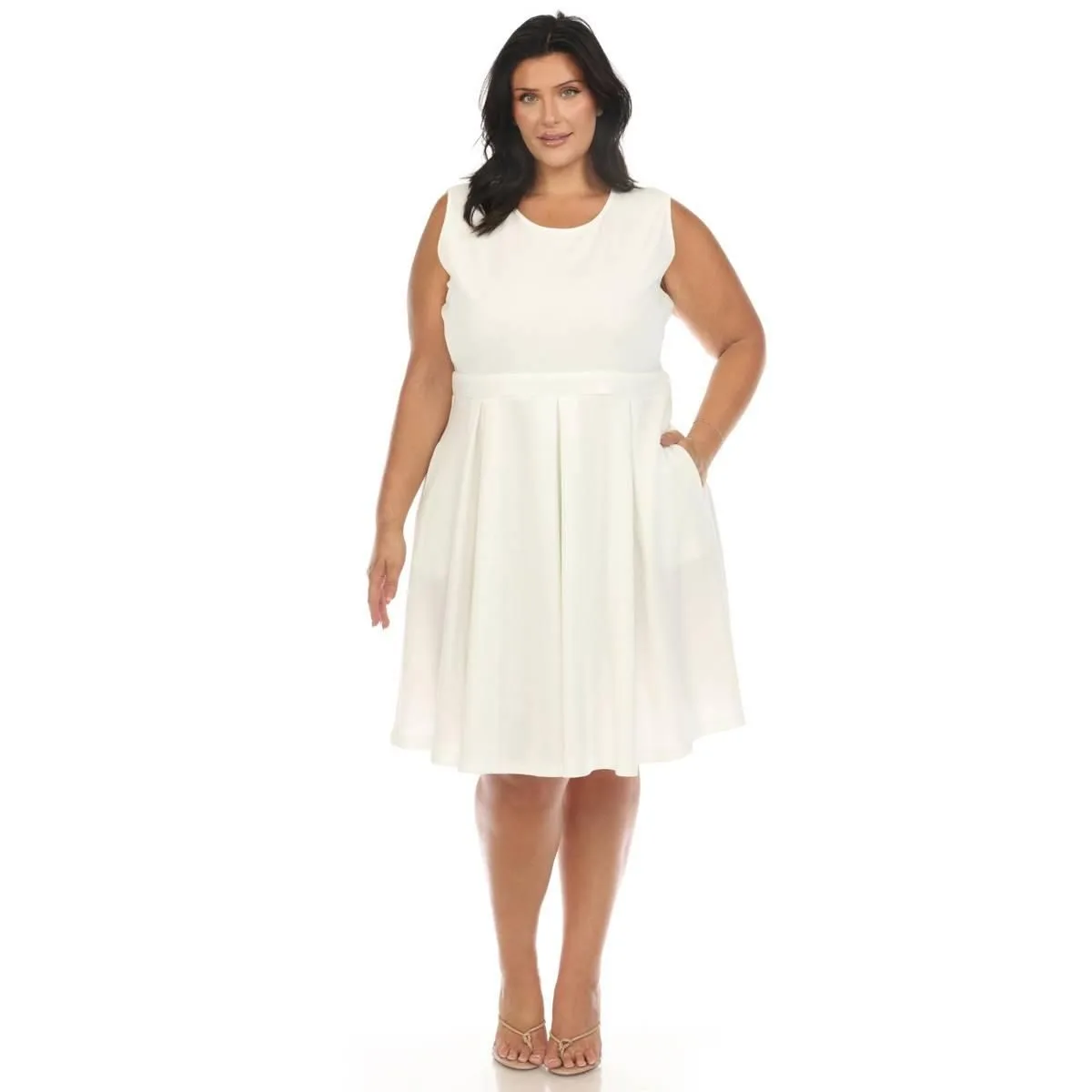 Plus Size White Mark Solid Fit & Flare Dress — A-line dress for an apple-shaped figure